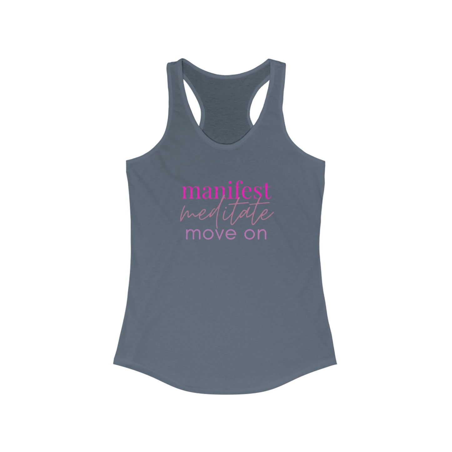 Manifest Meditate Move On Racerback Tank, Motivational Workout Top, Yoga Shirt, Gift for Her, Summer Activewear