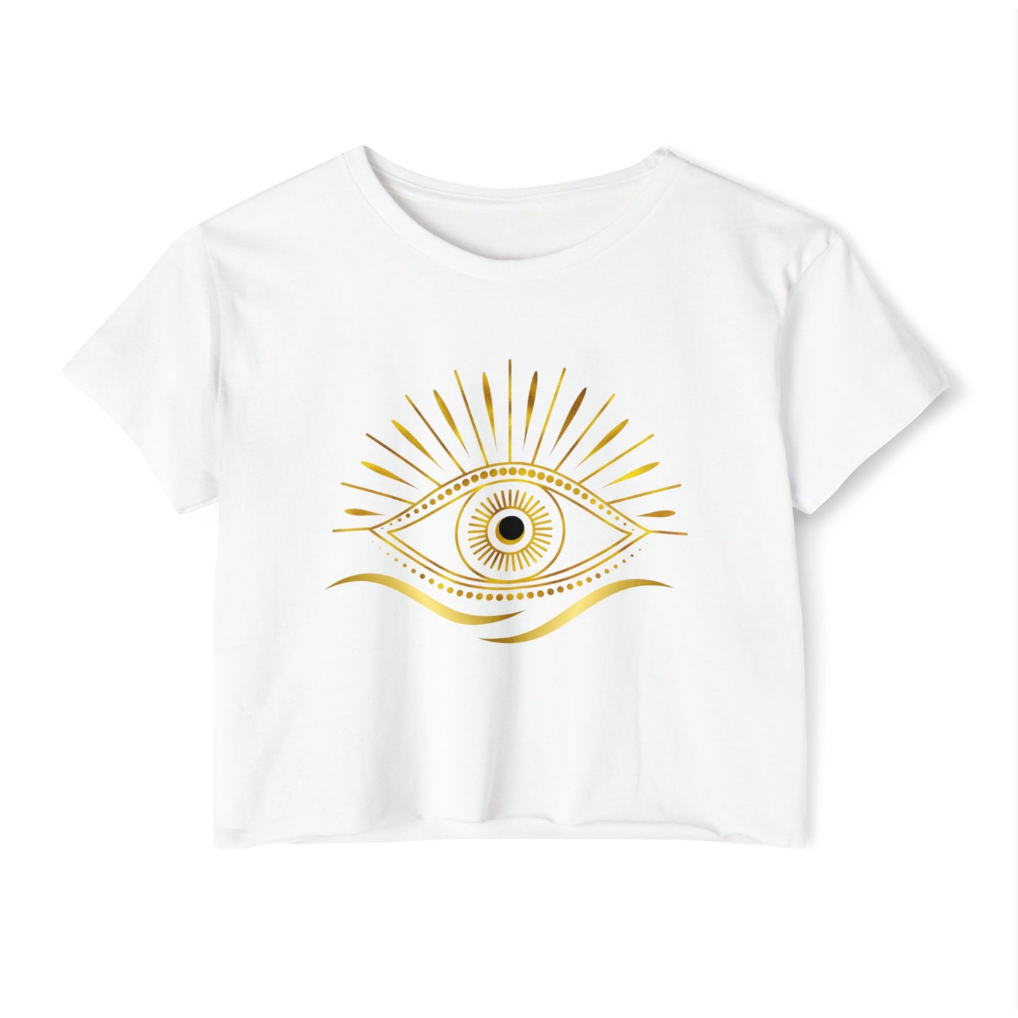 Golden Gaze Crop Tee Eye Design - Boho Chic Shirt for Summer Events, Music Festivals, Gift for Her, Casual Wear, Spiritual Vibes