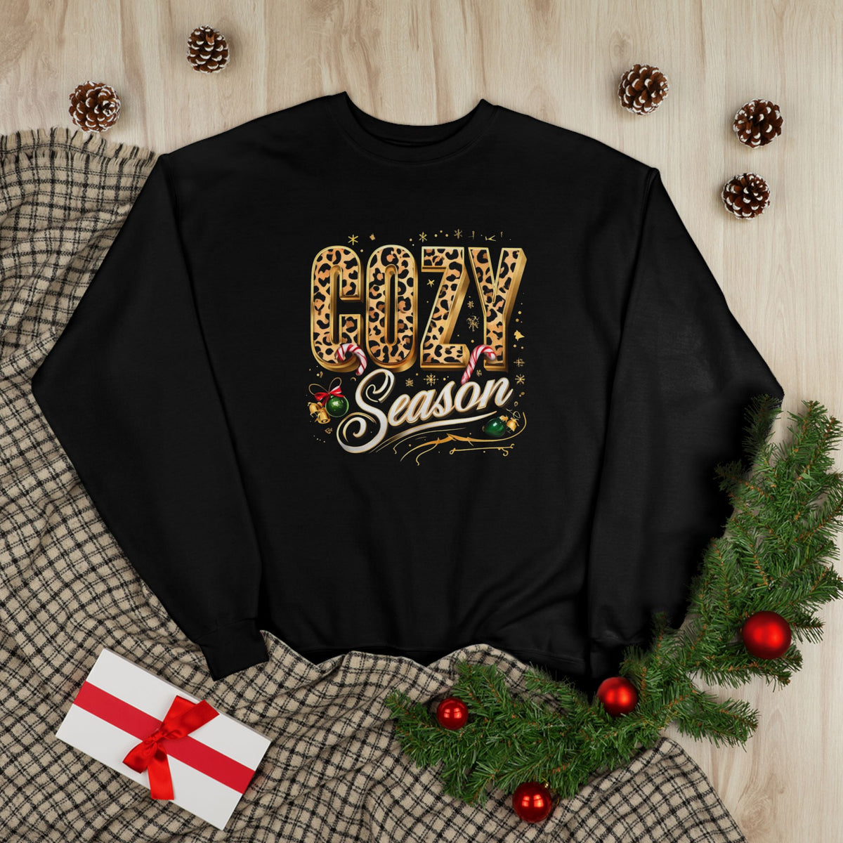 Cozy Season leopard holiday sweatshirt product photo