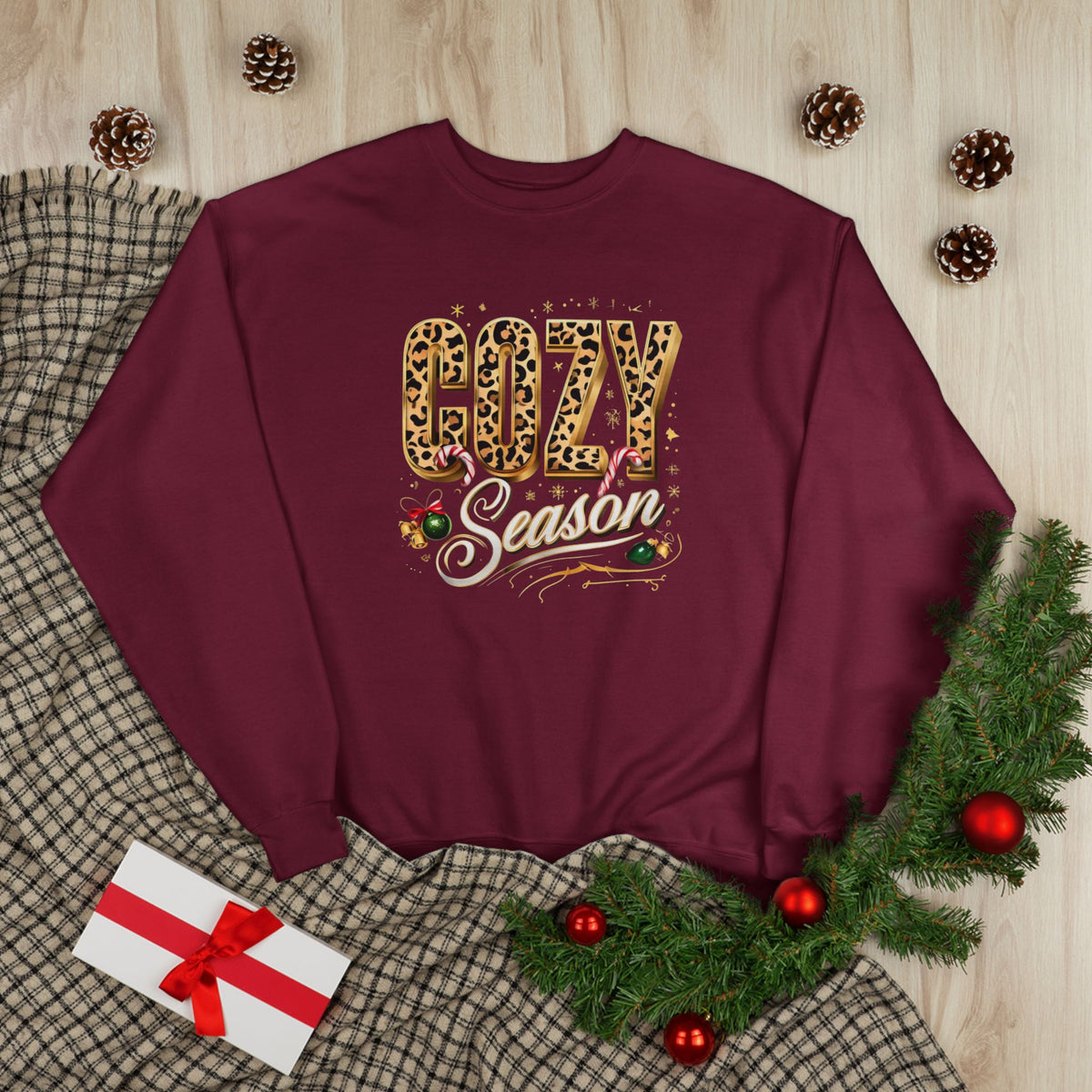 Cozy Season leopard holiday sweatshirt product photo