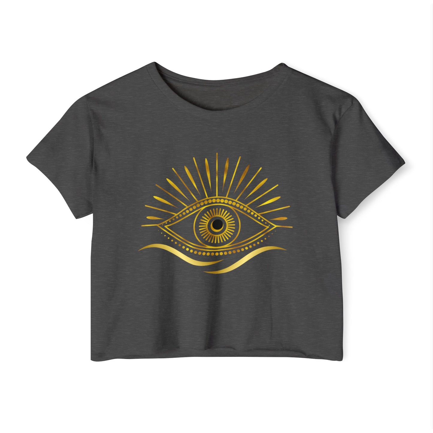 Golden Gaze Crop Tee Eye Design - Boho Chic Shirt for Summer Events, Music Festivals, Gift for Her, Casual Wear, Spiritual Vibes