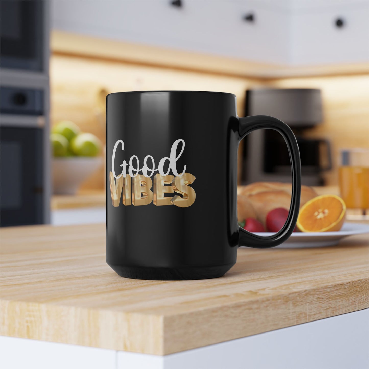 Good Vibes Black Ceramic Coffee Mug, product photo