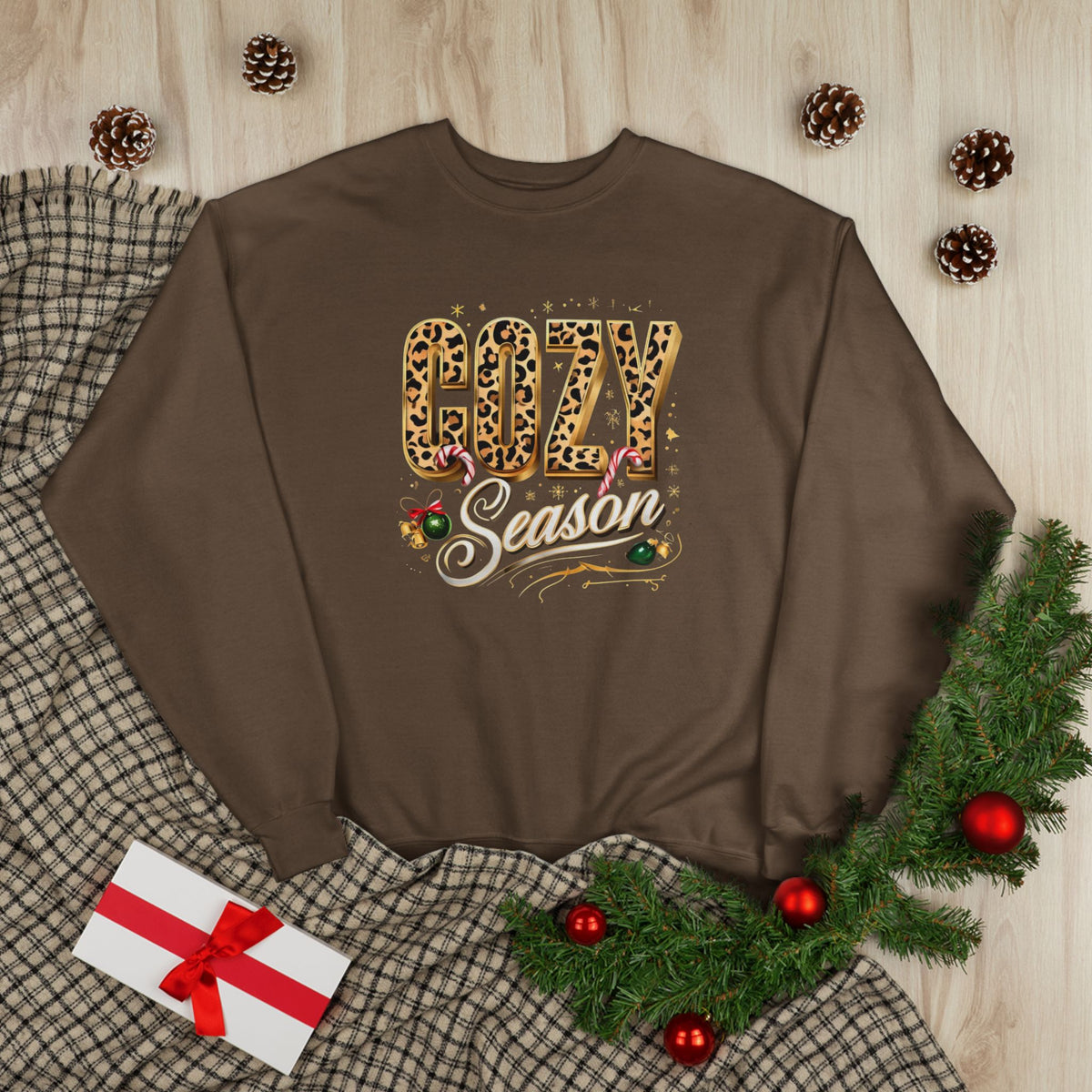Cozy Season leopard holiday sweatshirt product photo