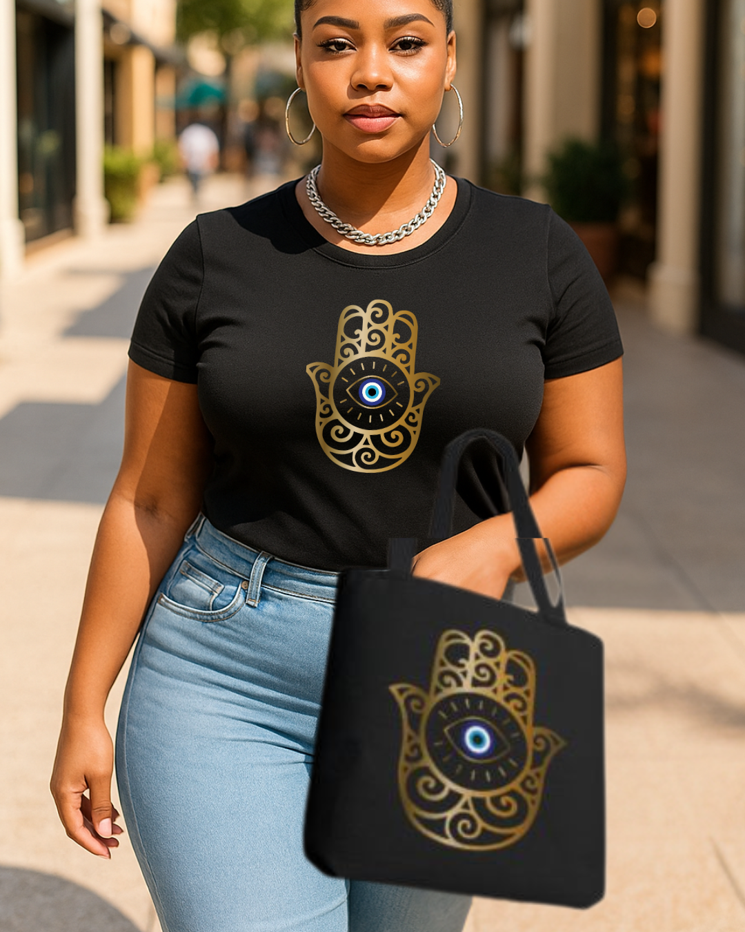 Bohemian Eye Tote Bag, Mandala Style, Spiritual Gift, Eco-Friendly Shopping Bag, Hamsa Hand Design, Festival Accessory