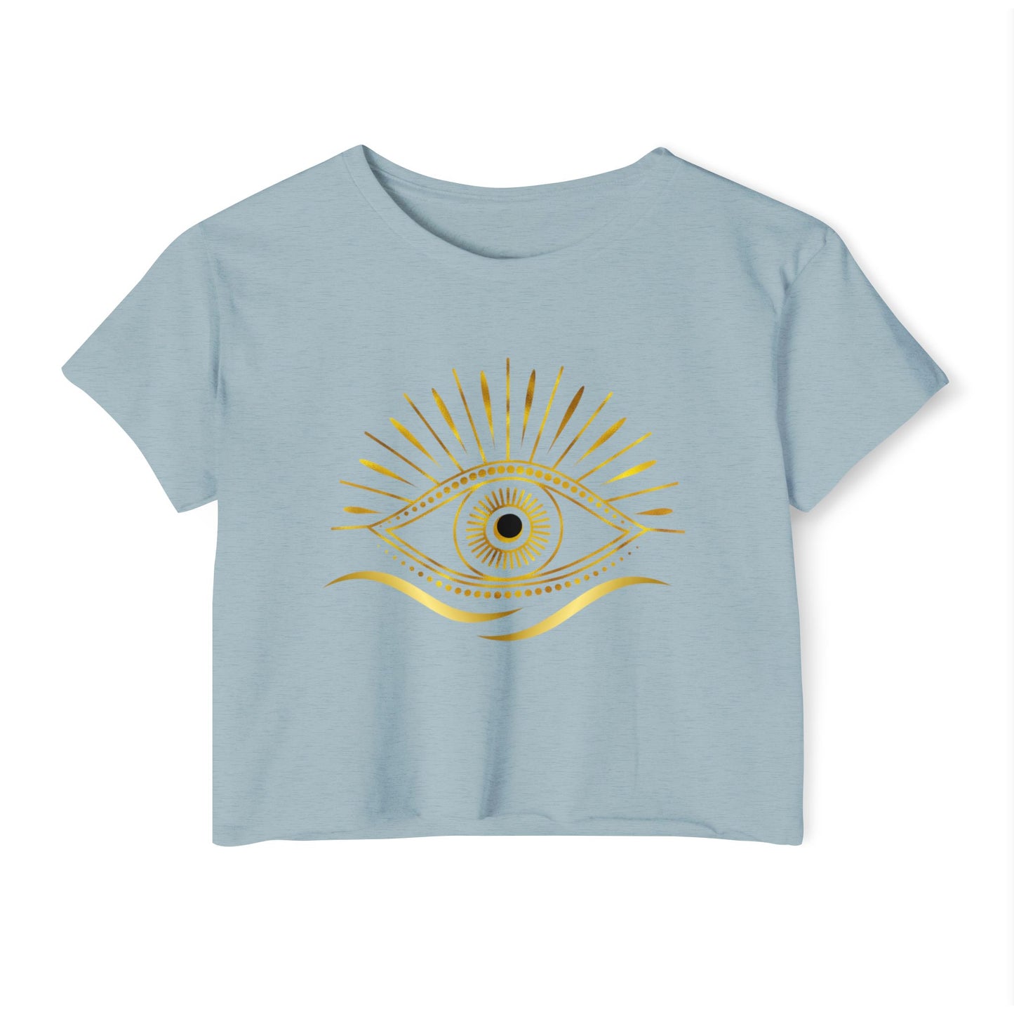 Golden Gaze Crop Tee Eye Design - Boho Chic Shirt for Summer Events, Music Festivals, Gift for Her, Casual Wear, Spiritual Vibes