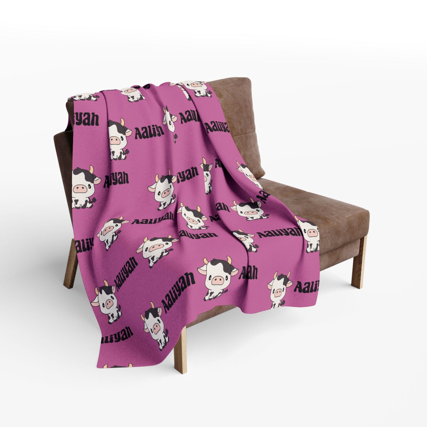 Personalized Pink Cow Name Blanket – Custom Cute Farm Animal Throw for Girls