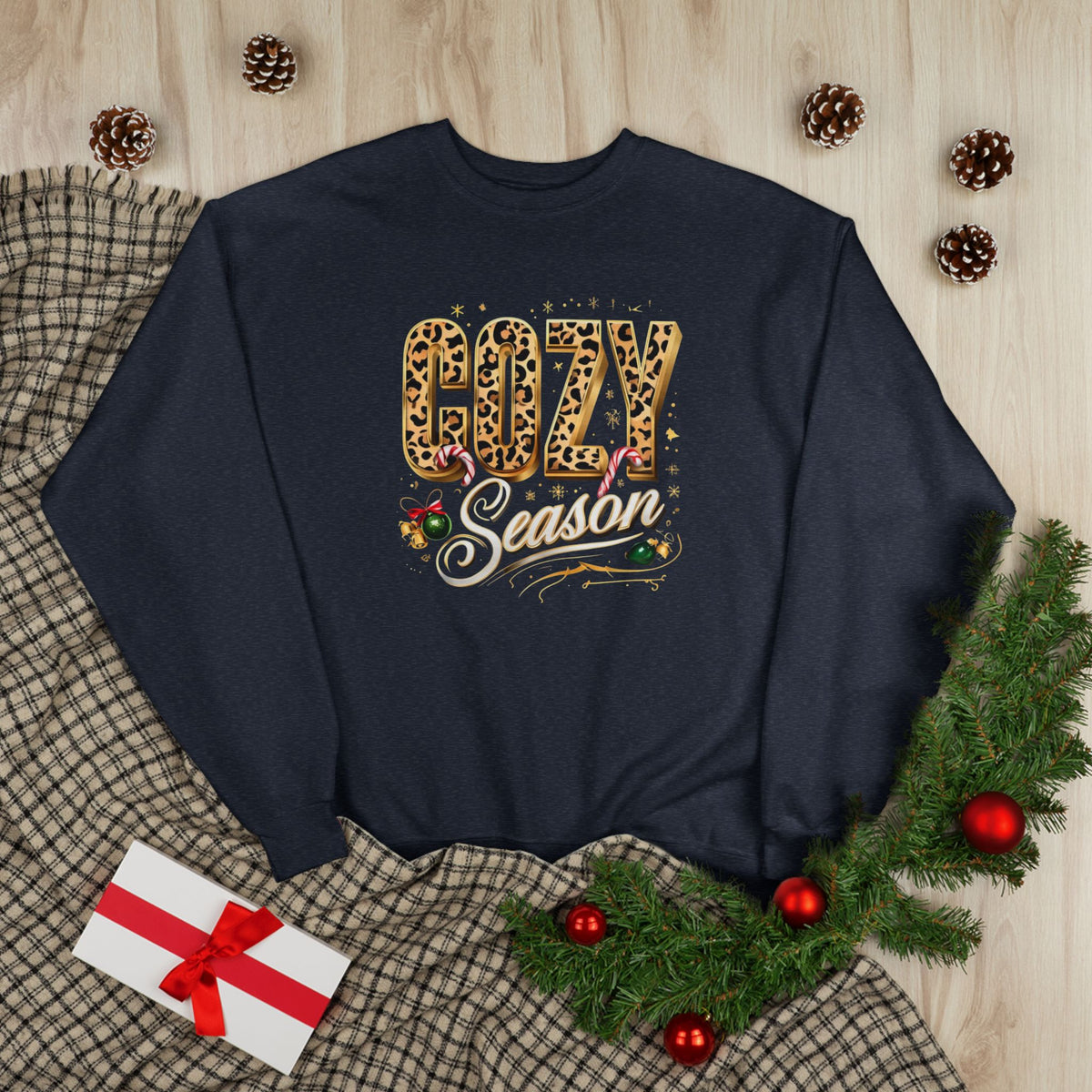 Cozy Season leopard holiday sweatshirt product photo