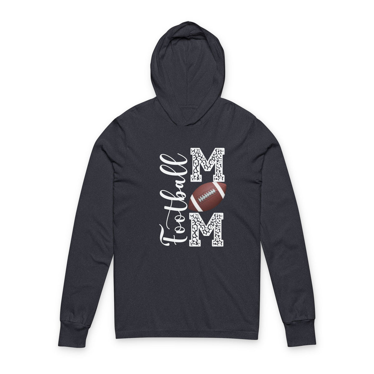 Football Mom Hooded Long Sleeve Tee — Graphic Mom Lettering with Football