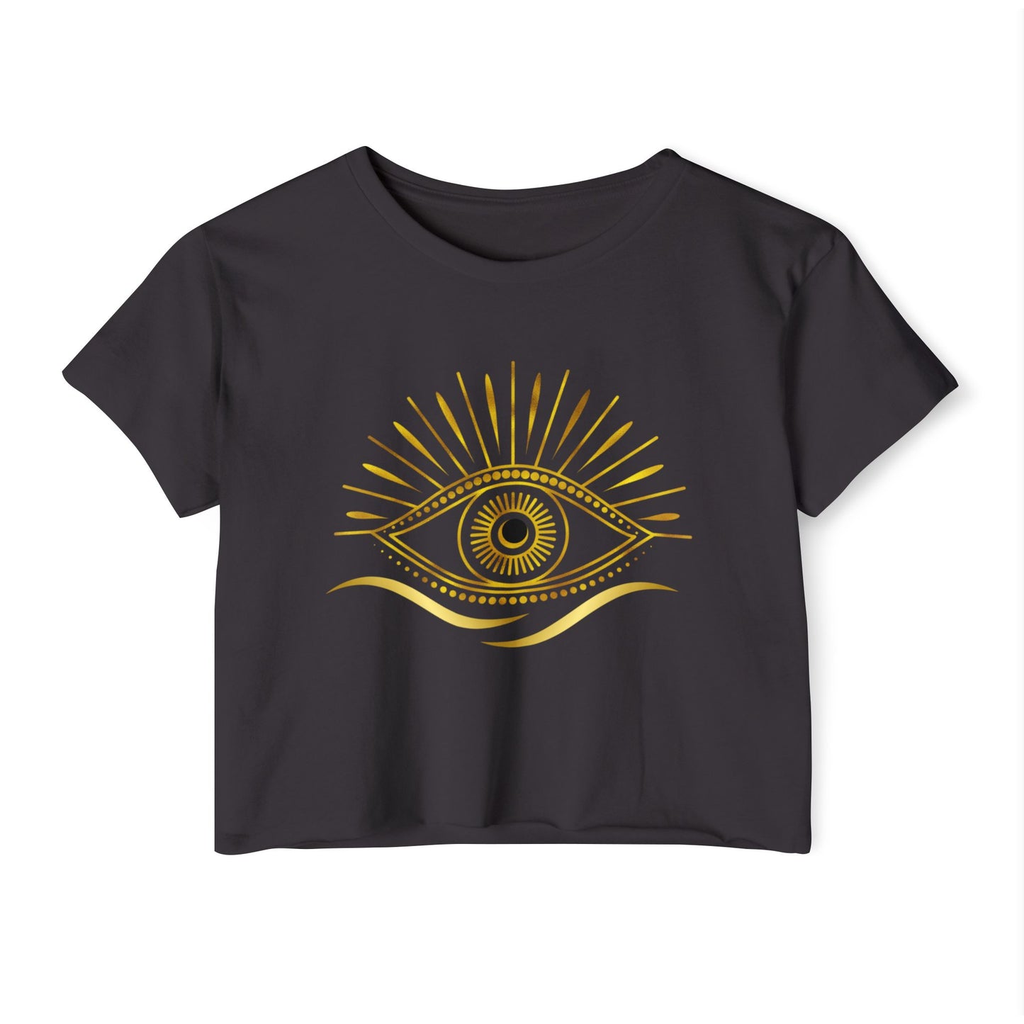 Golden Gaze Crop Tee Eye Design - Boho Chic Shirt for Summer Events, Music Festivals, Gift for Her, Casual Wear, Spiritual Vibes