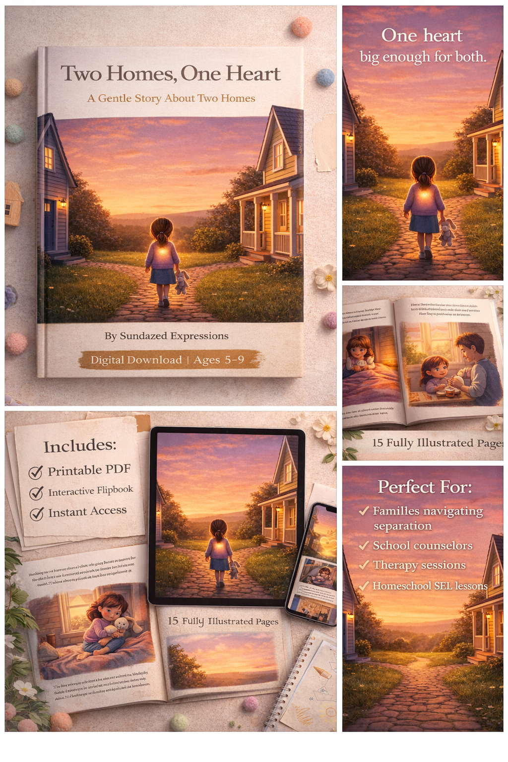 Two Homes, One Heart – A Gentle Children’s Story About Divorce & Love (Digital PDF + Flipbook)