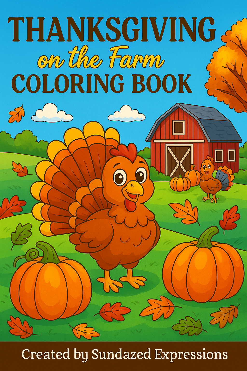 Thanksgiving on the Farm coloring book preview, AI-generated mockup