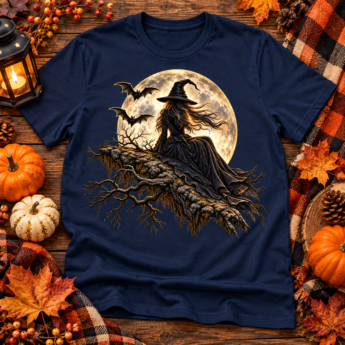 Moonlit Witch gothic Halloween T-shirt, AI-generated mockup