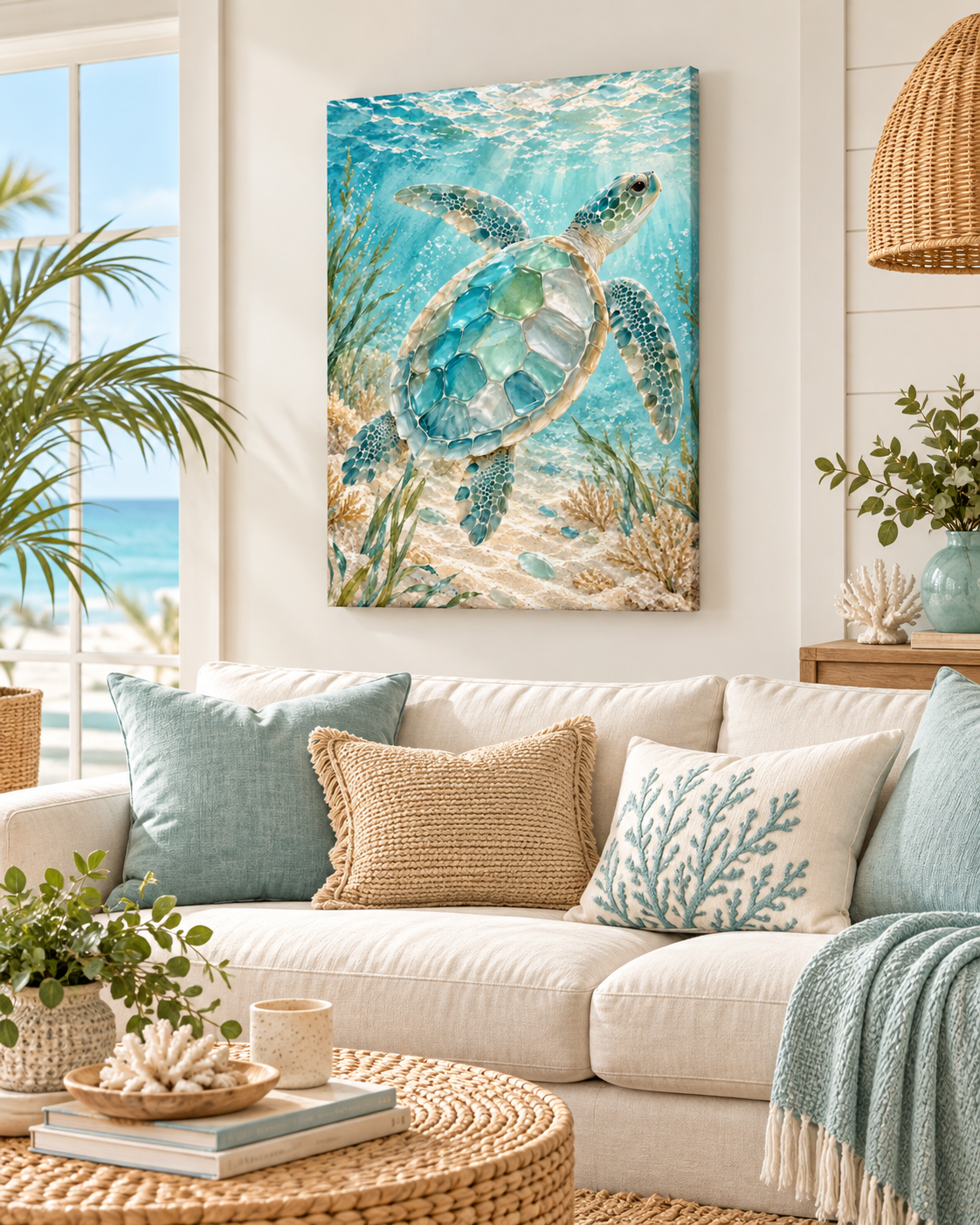Sea Glass Turtle Ocean Wall Art | Poster or Canvas