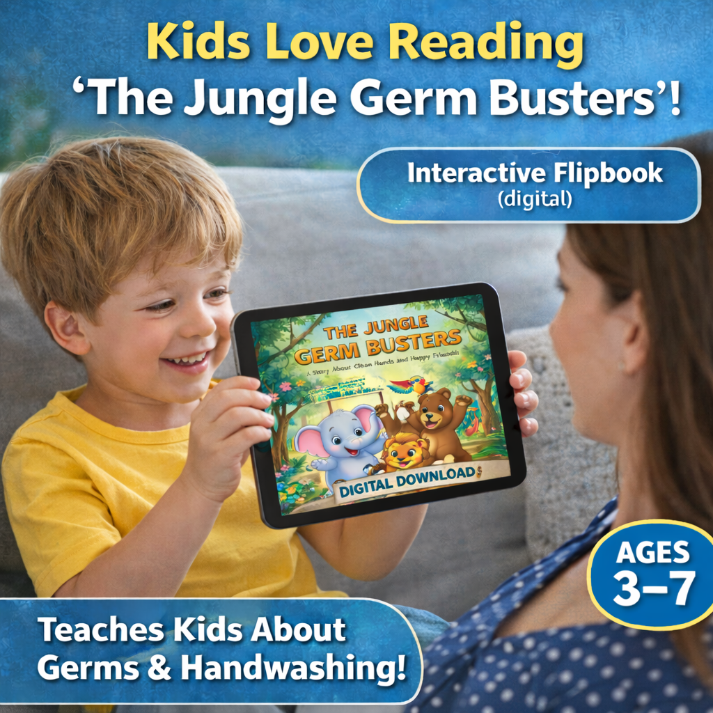 The Jungle Germ Busters – Kids Handwashing Story Book (Digital Download) A fun, gentle hygiene story for ages 3–7