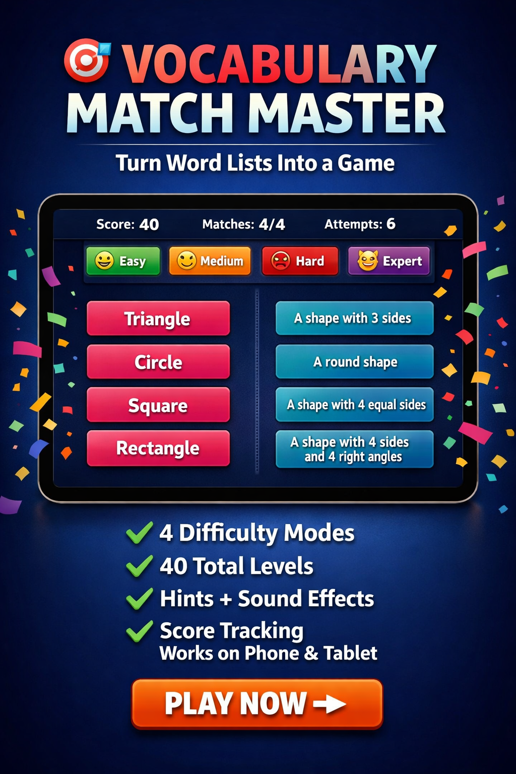Vocabulary Match Master, AI-generated mockup