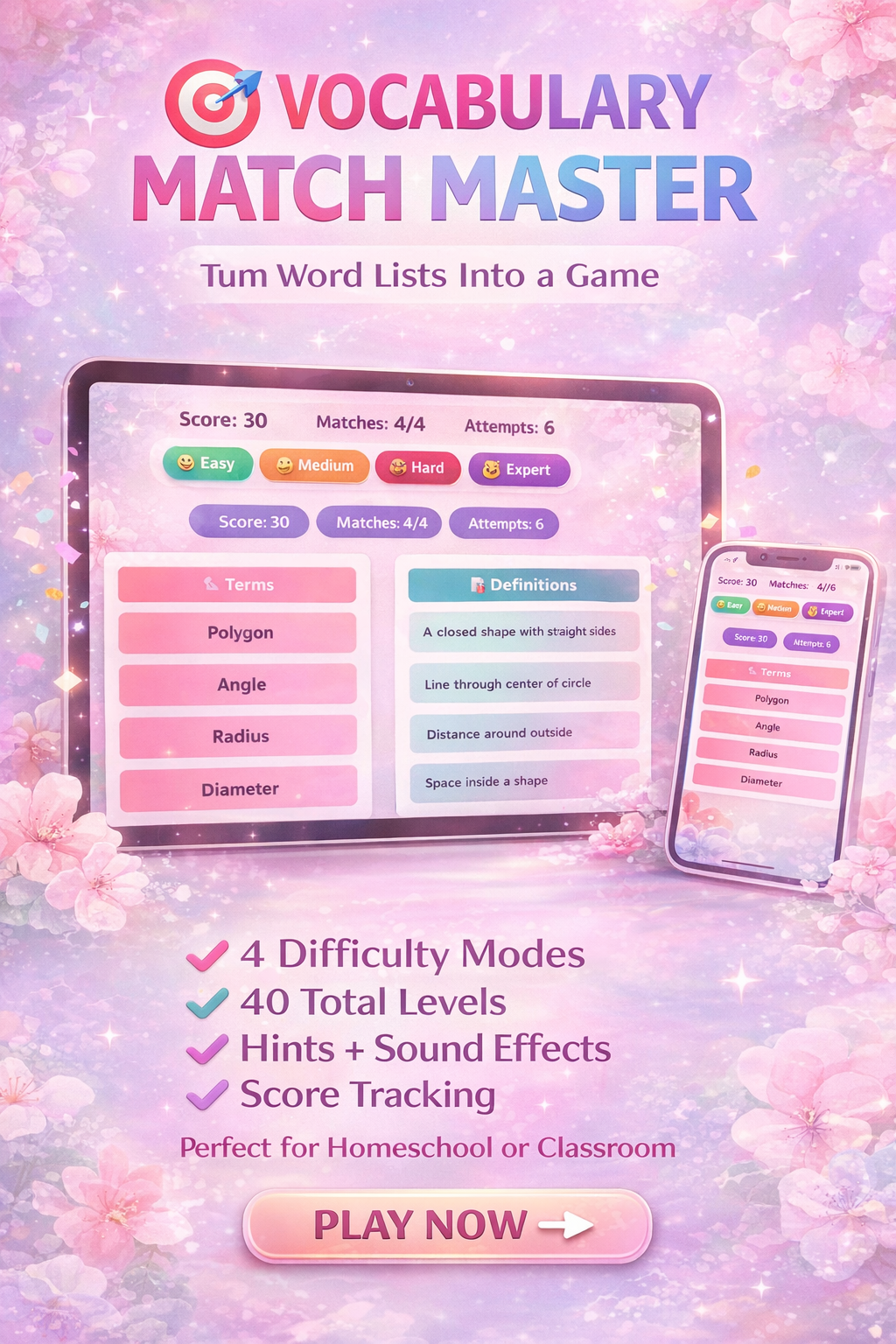 Vocabulary Match Master – Interactive Tap-to-Match Vocabulary Game (Instant Download) | Classroom Centers, Homeschool, iPad/Tablet/Phone