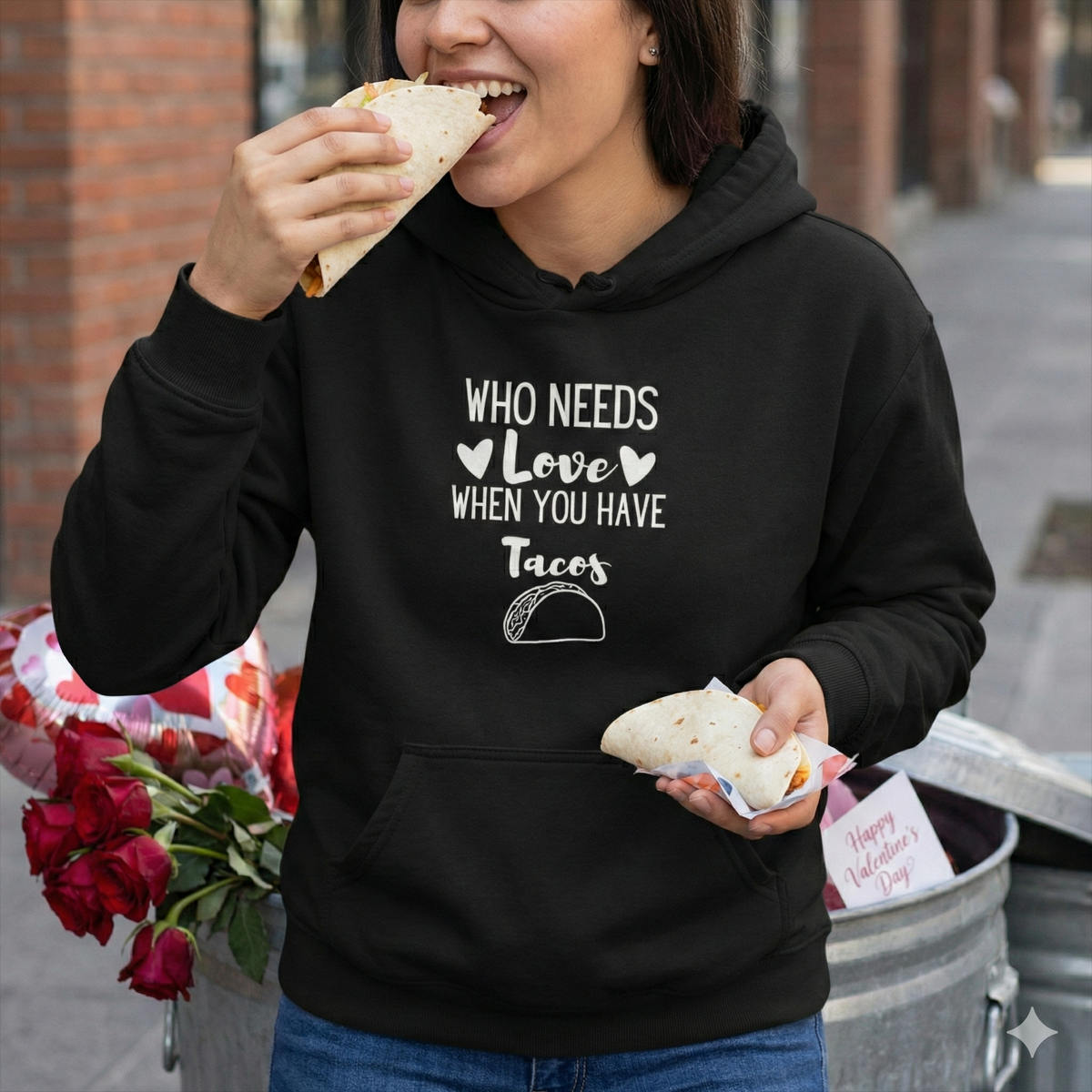 Who Needs Love When You Have Tacos Hoodie, AI-generated mockup