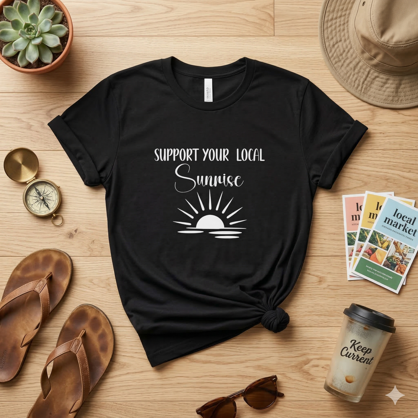 Support Your Local Sunrise T-Shirt – Minimalist Sunrise Graphic Tee – Nature Lover Shirt – Outdoor Adventure Tee – Sunrise Lover Gift