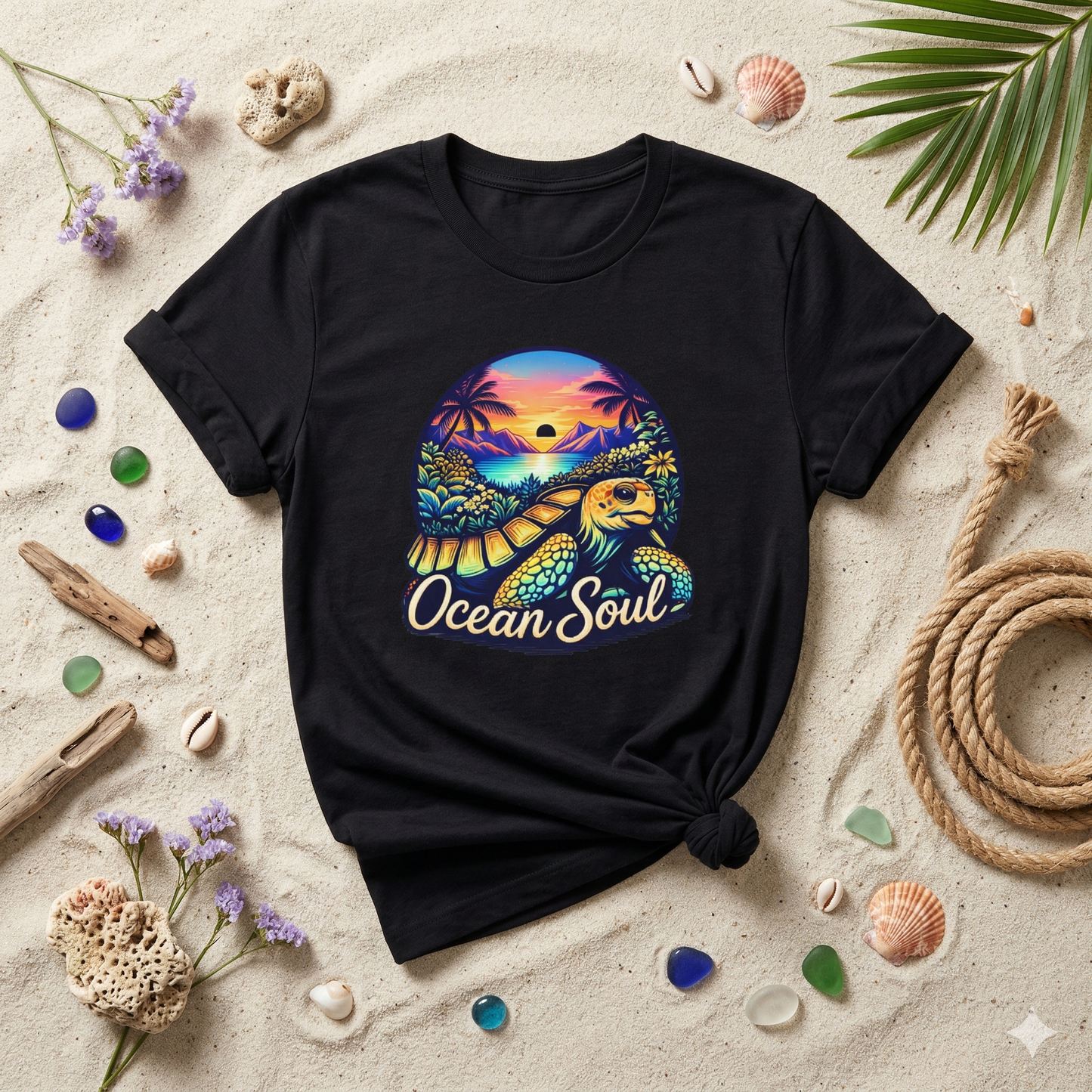 Ocean Soul Shirt, Sea Turtle Sunset Tee, Beach Aesthetic Shirt, Coastal Vibes Shirt, Tropical Ocean Shirt, Beach Lover Gift