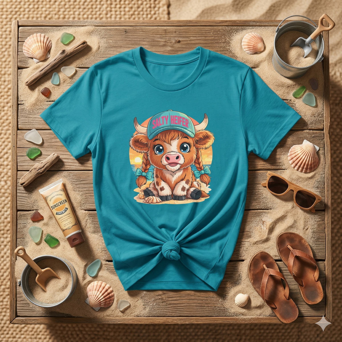 Salty Heifer Beach Shirt, Cute Cow Beach Tee, Highland Cow Summer Shirt, Funny Beach Cow Shirt, Coastal Cow Graphic Tee, Summer Vacation Shirt