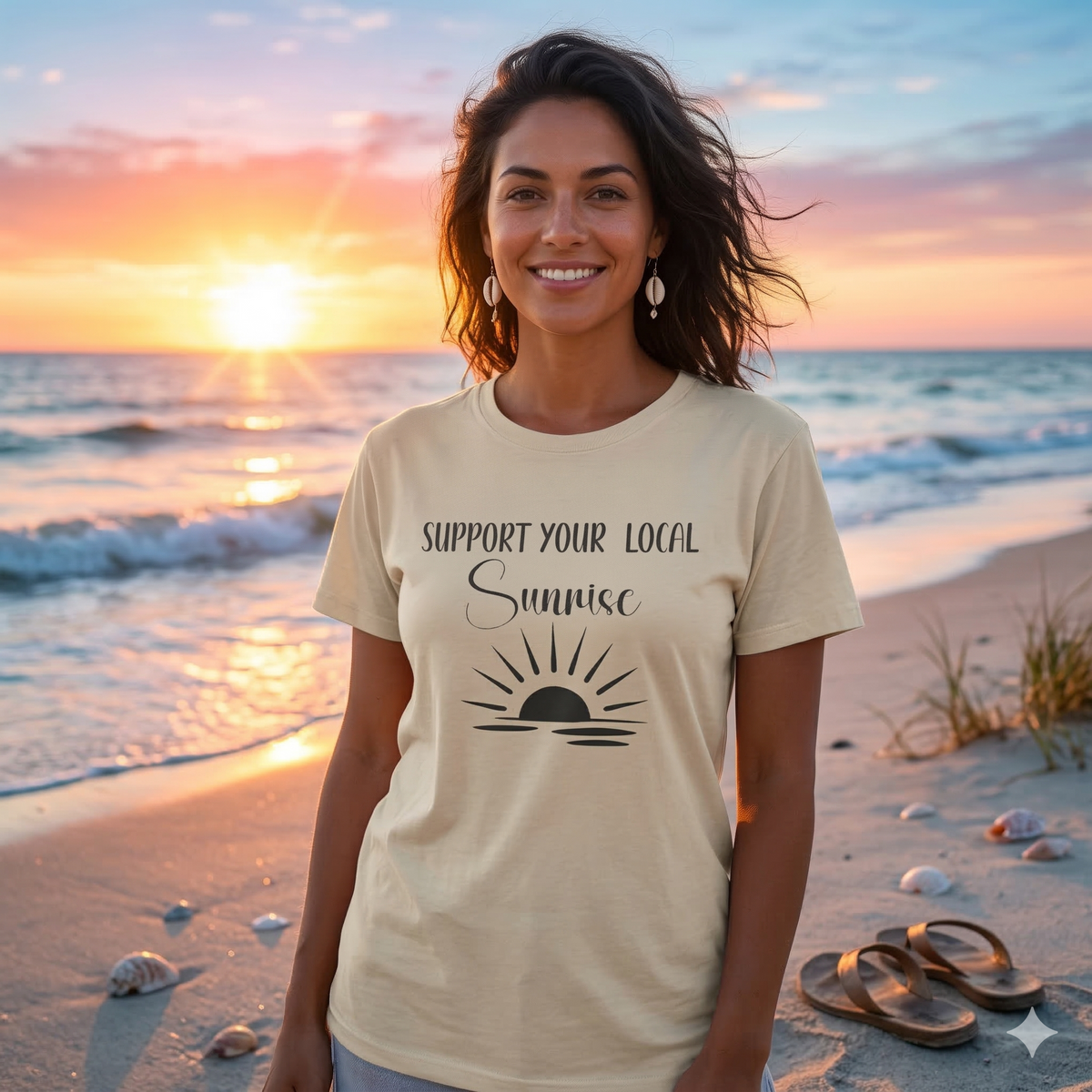 Support Your Local Sunrise T-Shirt, AI-generated mockup