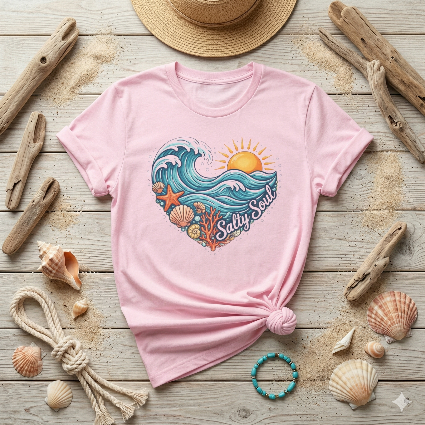 Salty Soul Ocean Shirt, Beach Wave Heart Tee, Coastal Graphic Shirt, Summer Beach Shirt, Ocean Lover Gift, Seaside Vibes Tee