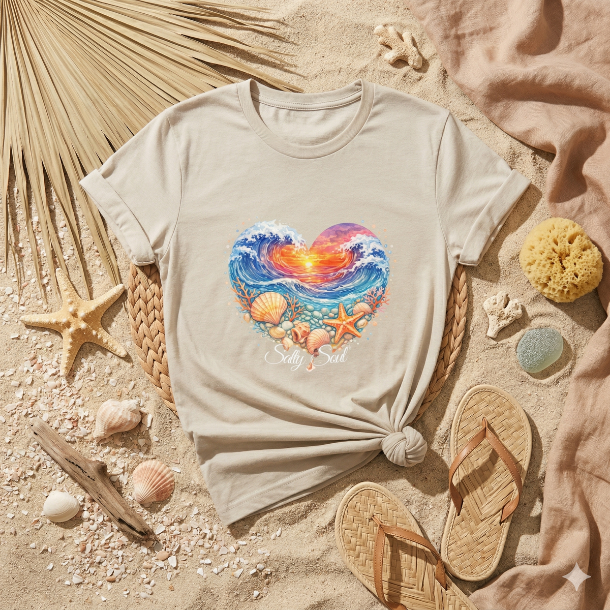 Salty Soul Sunset Shirt, AI-generated mockup