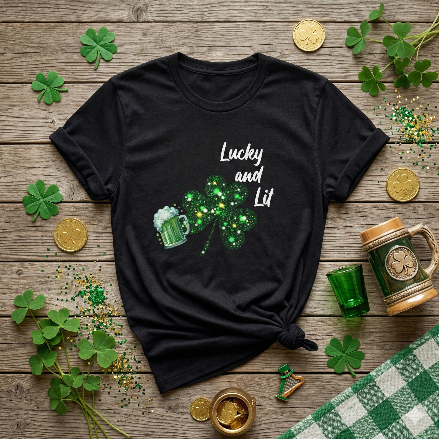 Lucky and Lit Shamrock T-Shirt — St. Patrick's Day Beer Tee
