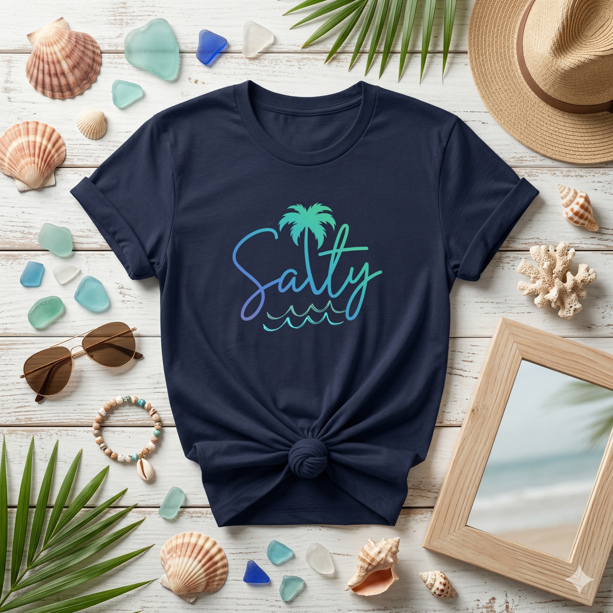 Salty Shirt Beach Vibes Tee, AI-generated mockup