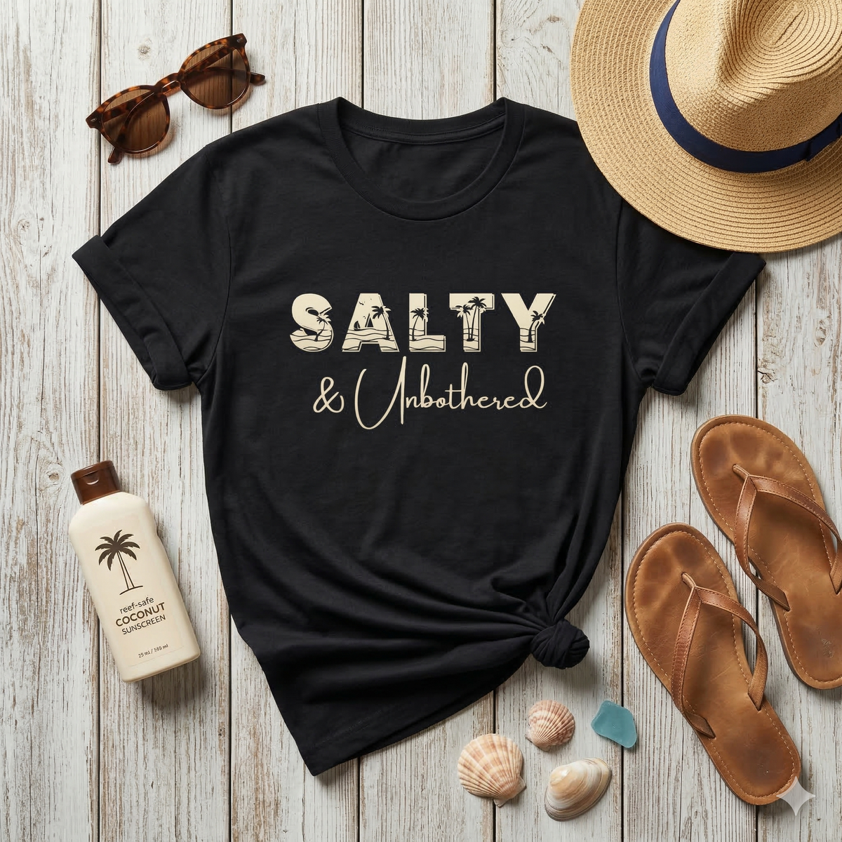 Salty & Unbothered Shirt, AI-generated mockup