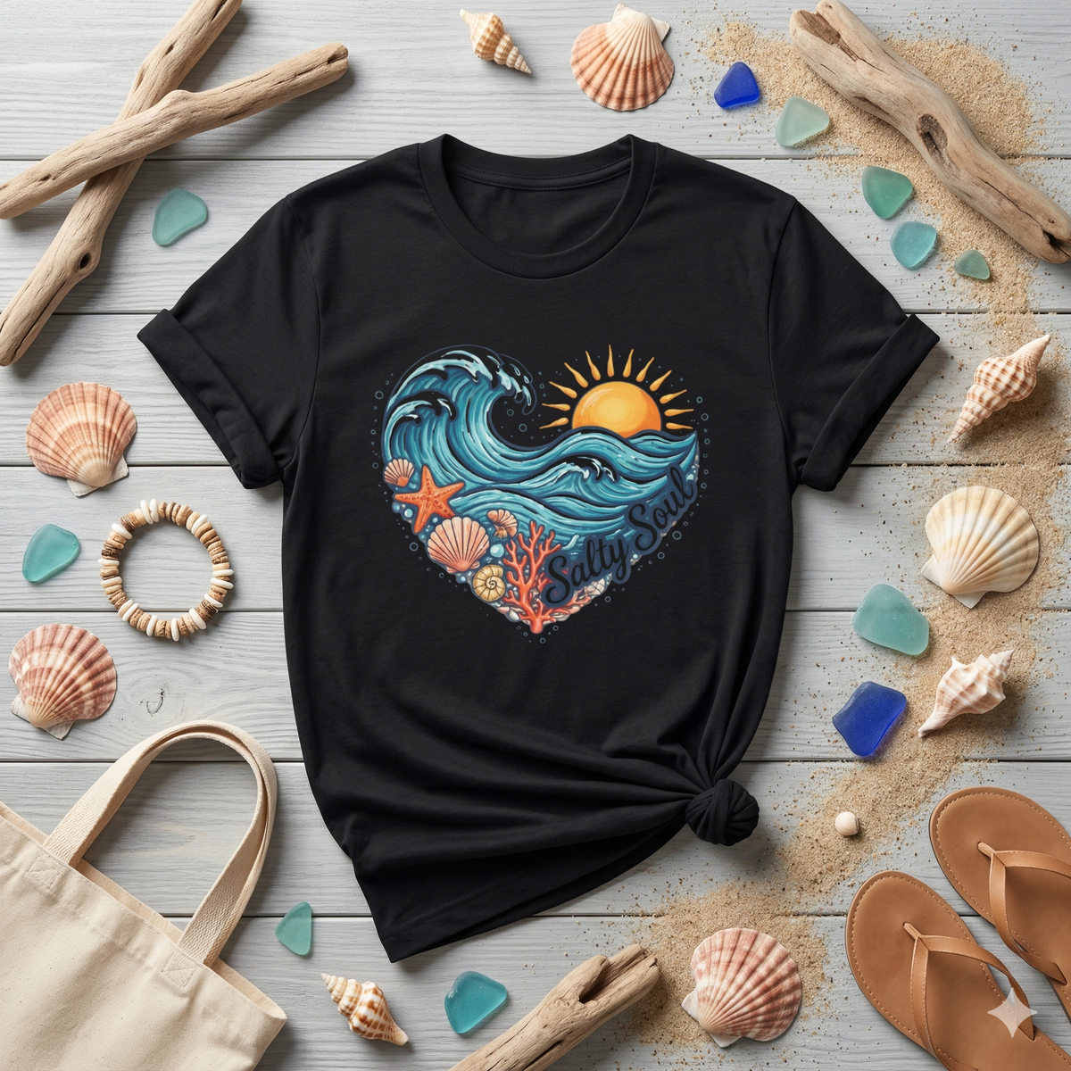 Salty Soul Ocean Shirt, AI-generated mockup