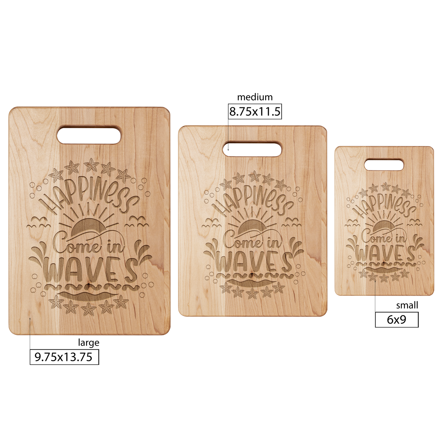 Happiness_Comes_in_Waves_Cutting_Board_Maple_V_Size_Options_Mockup.png