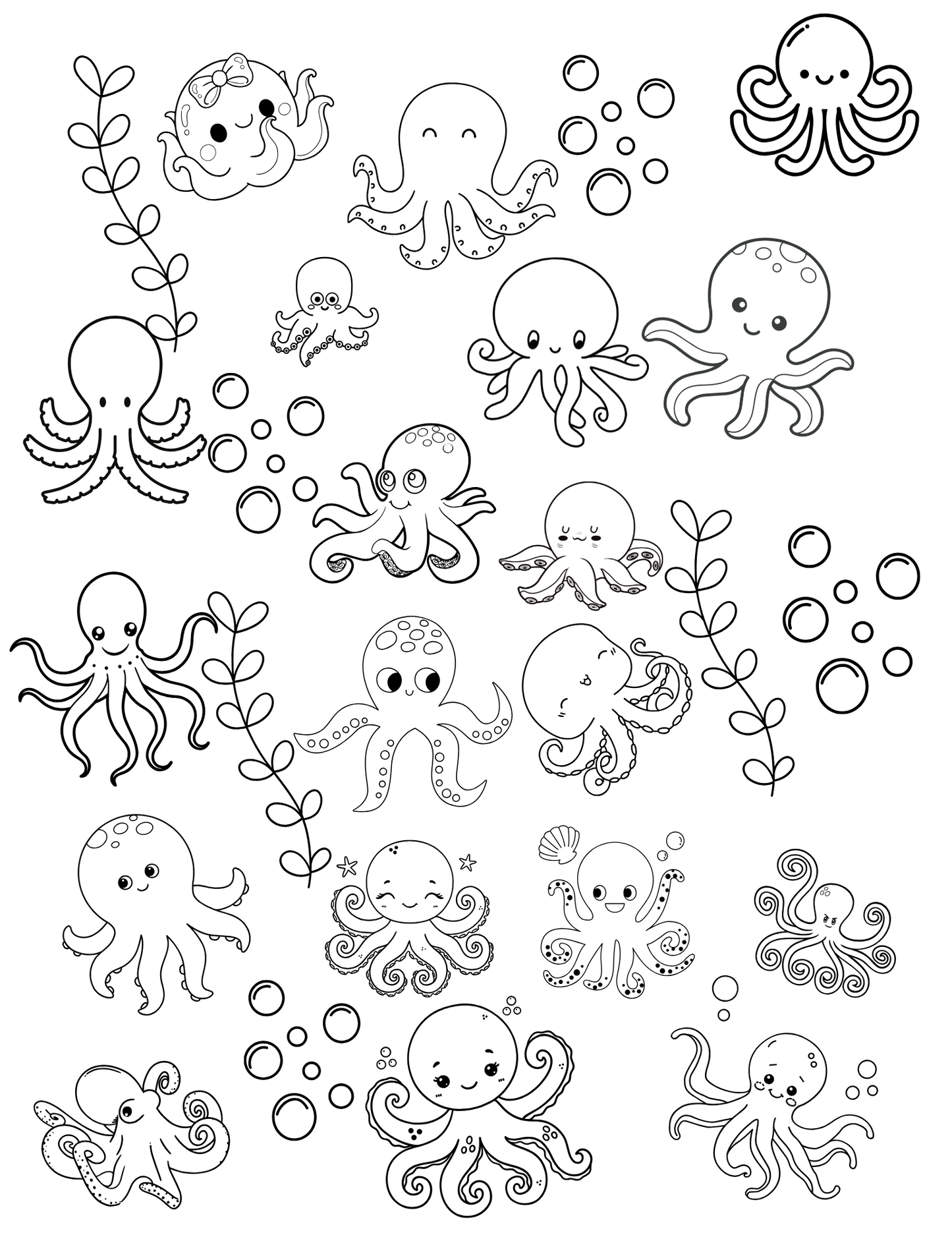Printable Ocean Life Coloring Book for Kids – 31 Fun Sea Animal Pages – Instant Download