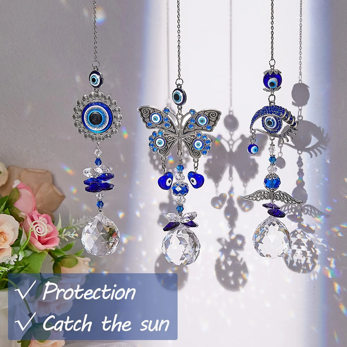 Evil eye crystal prism suncatcher, product photo