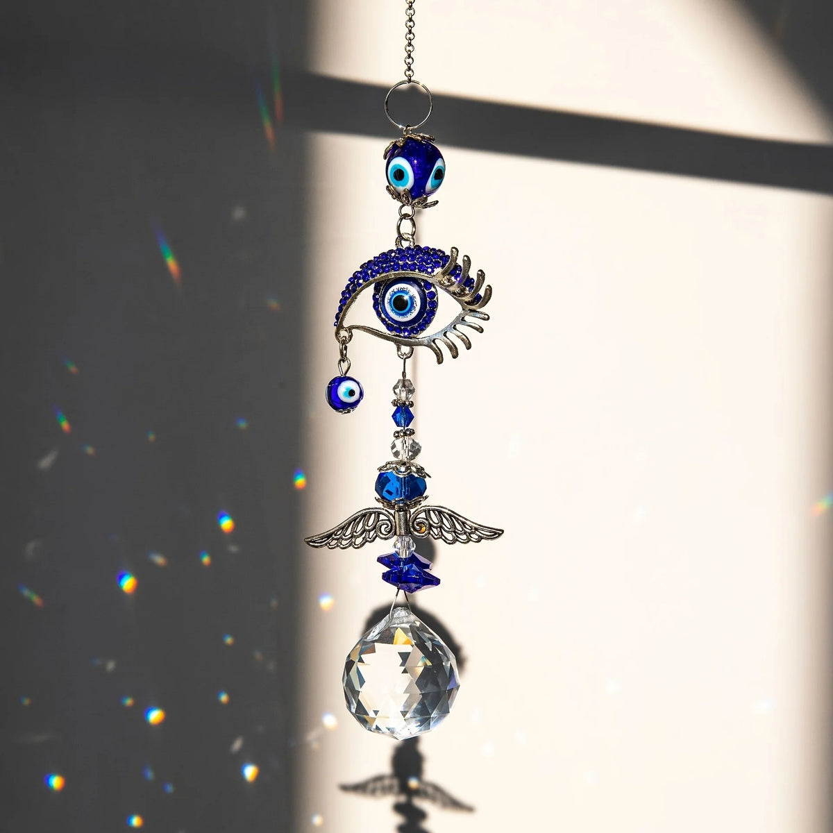 Evil eye crystal prism suncatcher, product photo