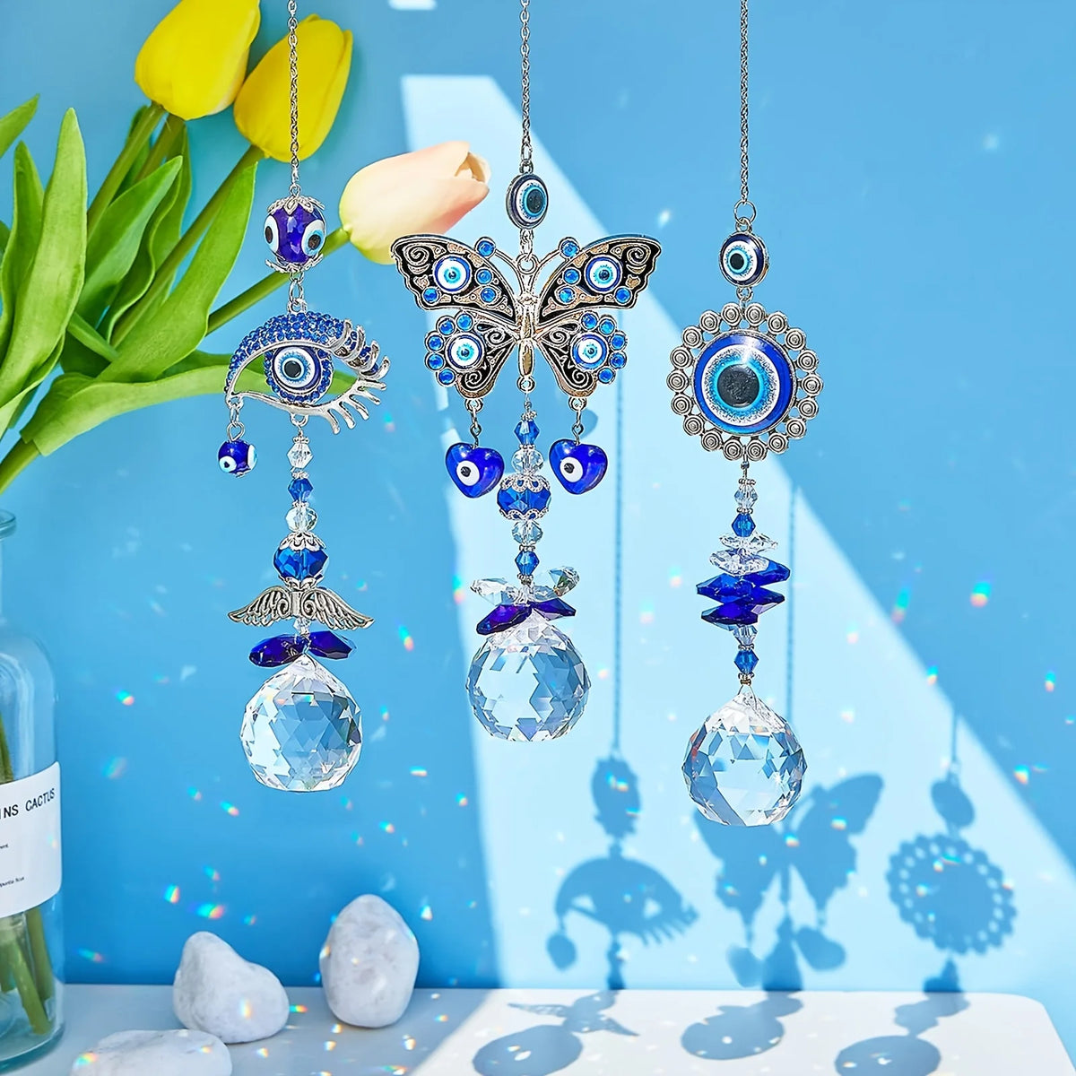 Evil eye crystal prism suncatcher, product photo