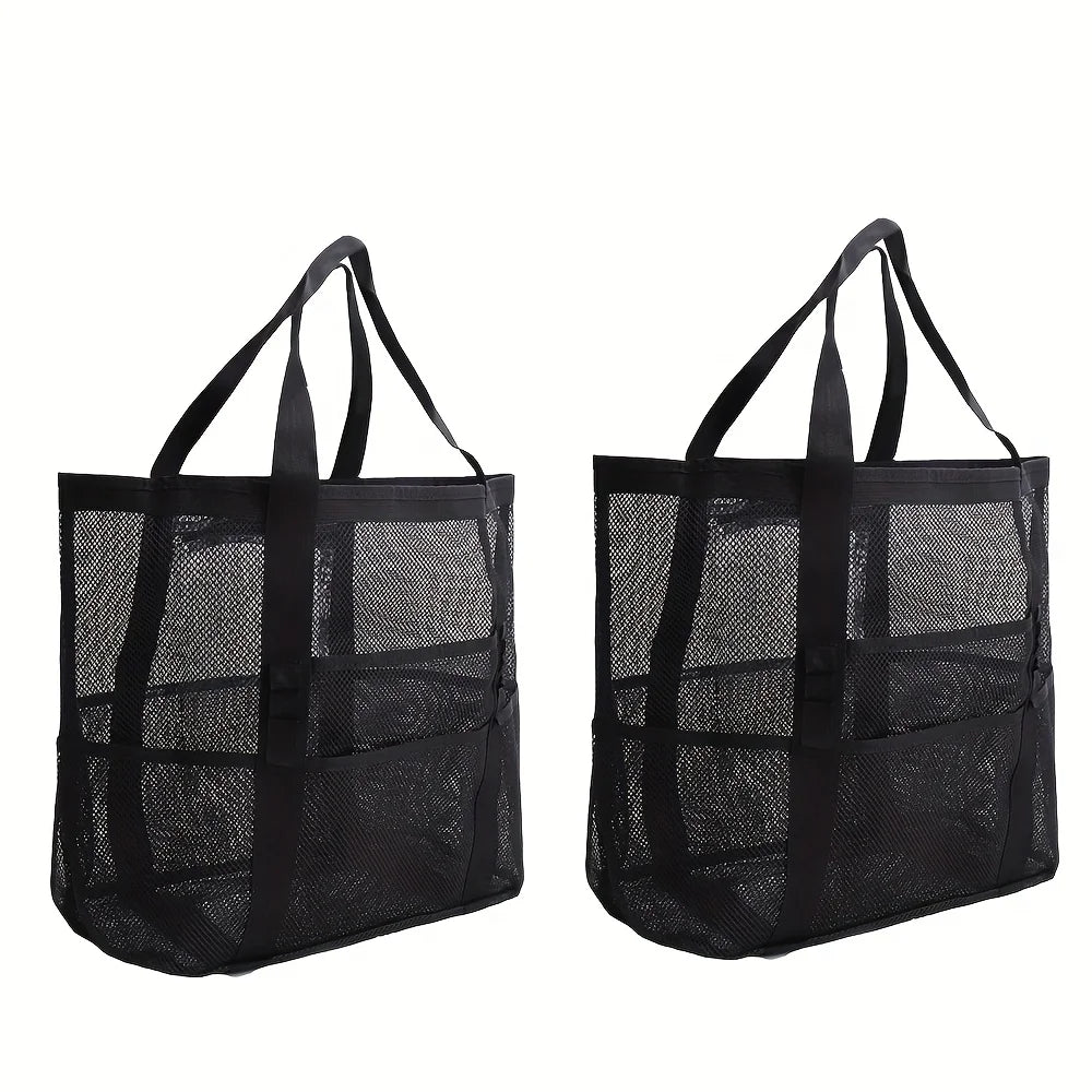 Large Mesh Beach Tote Bag, Waterproof Pool Bag with Pockets, Sandproof Travel Tote, Beach Organizer Bag, Summer Vacation Bag
