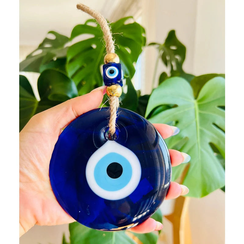 Glass blue evil eye wall hanging, product photo