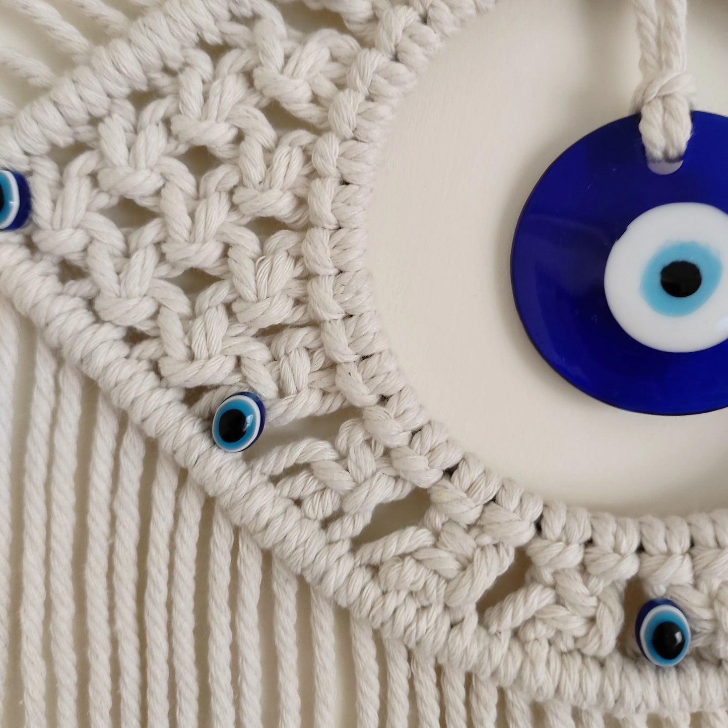 Evil Eye Macrame Wall Hanging | Boho Protection Decor | Spiritual Home Decor | Nazar Amulet Wall Art | Neutral Aesthetic Room Decor
