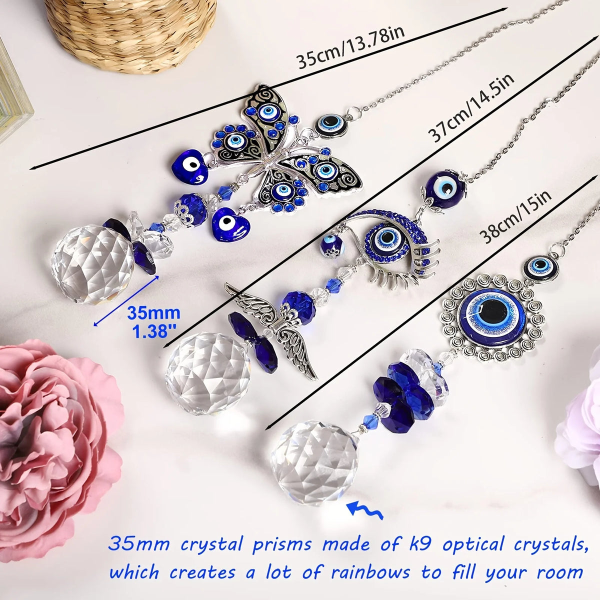 Evil eye crystal prism suncatcher, product photo
