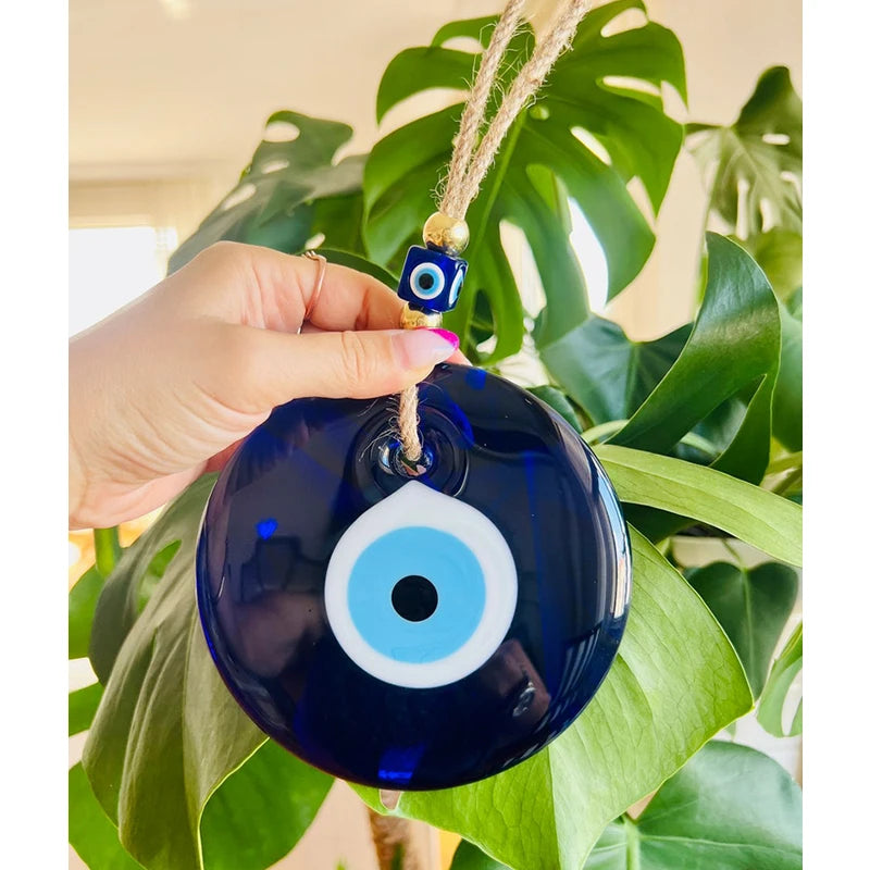 Glass blue evil eye wall hanging, product photo