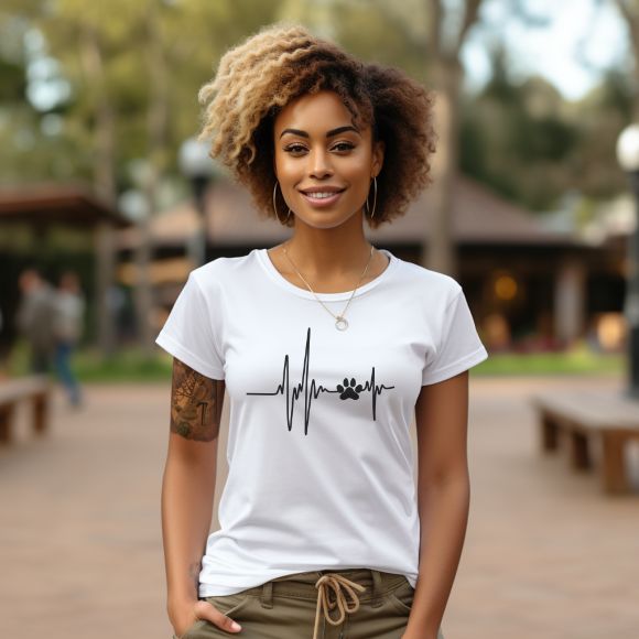 Heartbeat Paw Print Women's T-Shirt, Dog Lover, Dog Mom Tee