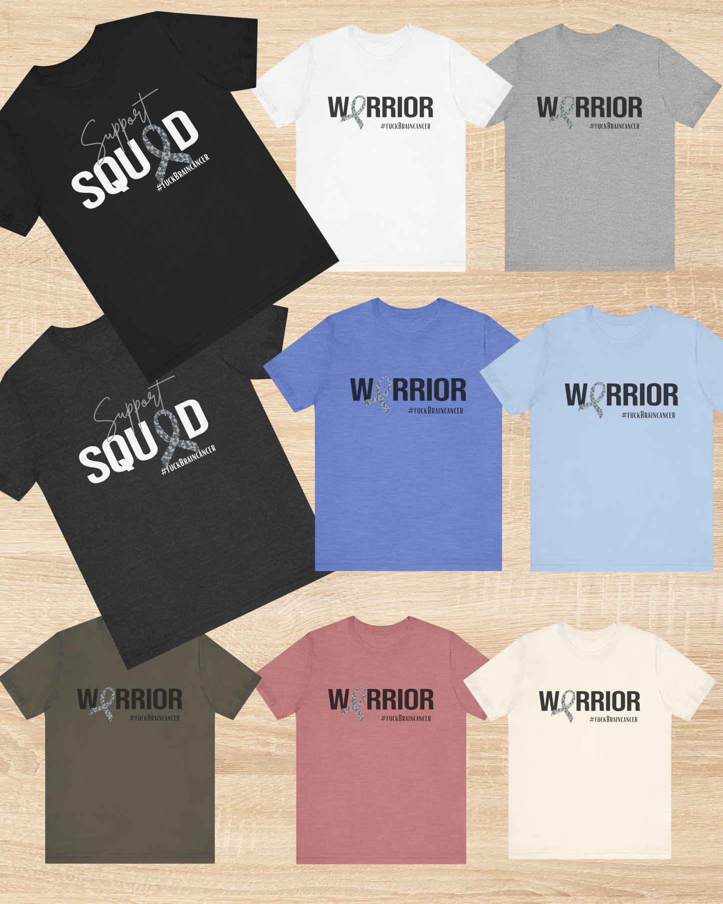 Brain Cancer Warrior Tee – Gray Ribbon Camo, Survivor shirt, Support, Cancer Awareness, Unisex