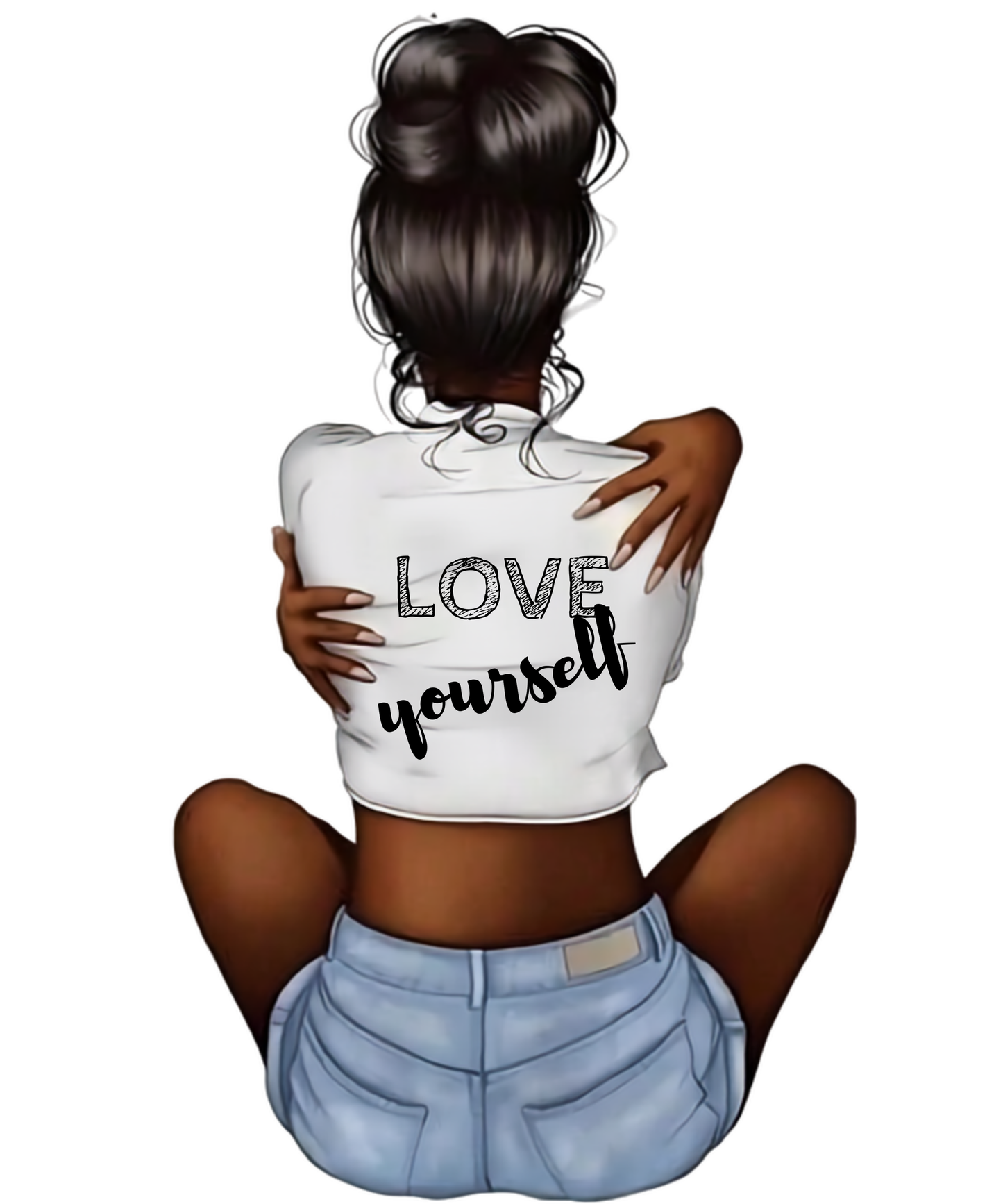 T-Shirt — 'Love Yourself' Graphic Tee, Hair Bun Illustration, Self-Love Casual Top