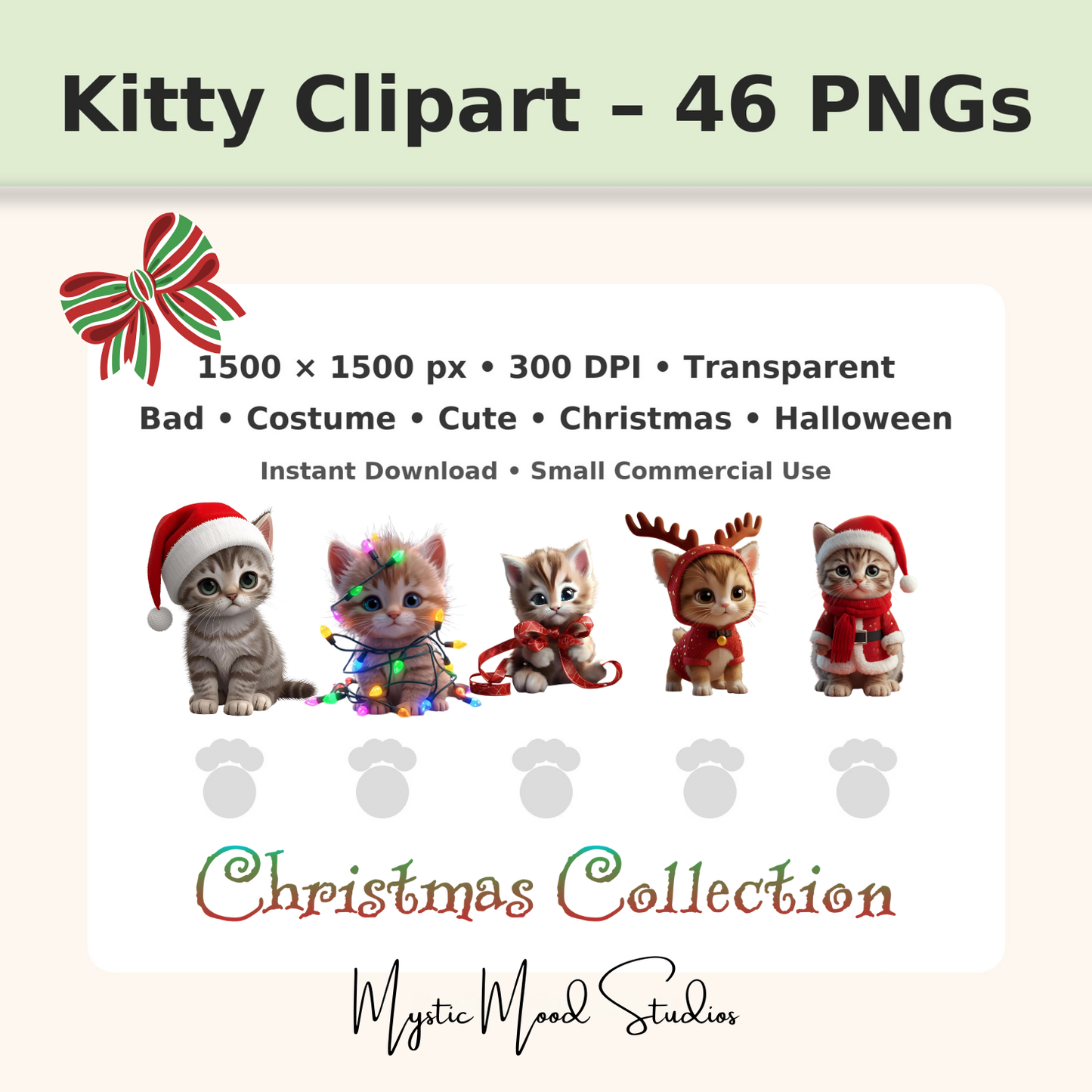 Kitty Clipart – 46 PNGs (Bad, Costume, Cute, Christmas, Halloween) Cat Stickers Transparent