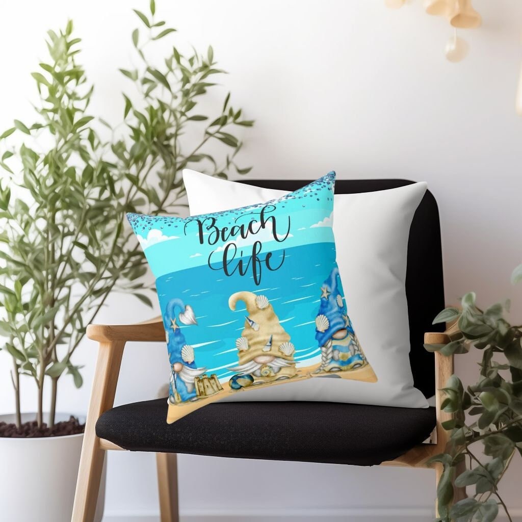 Beach Life Gnome Throw Pillow, product photo