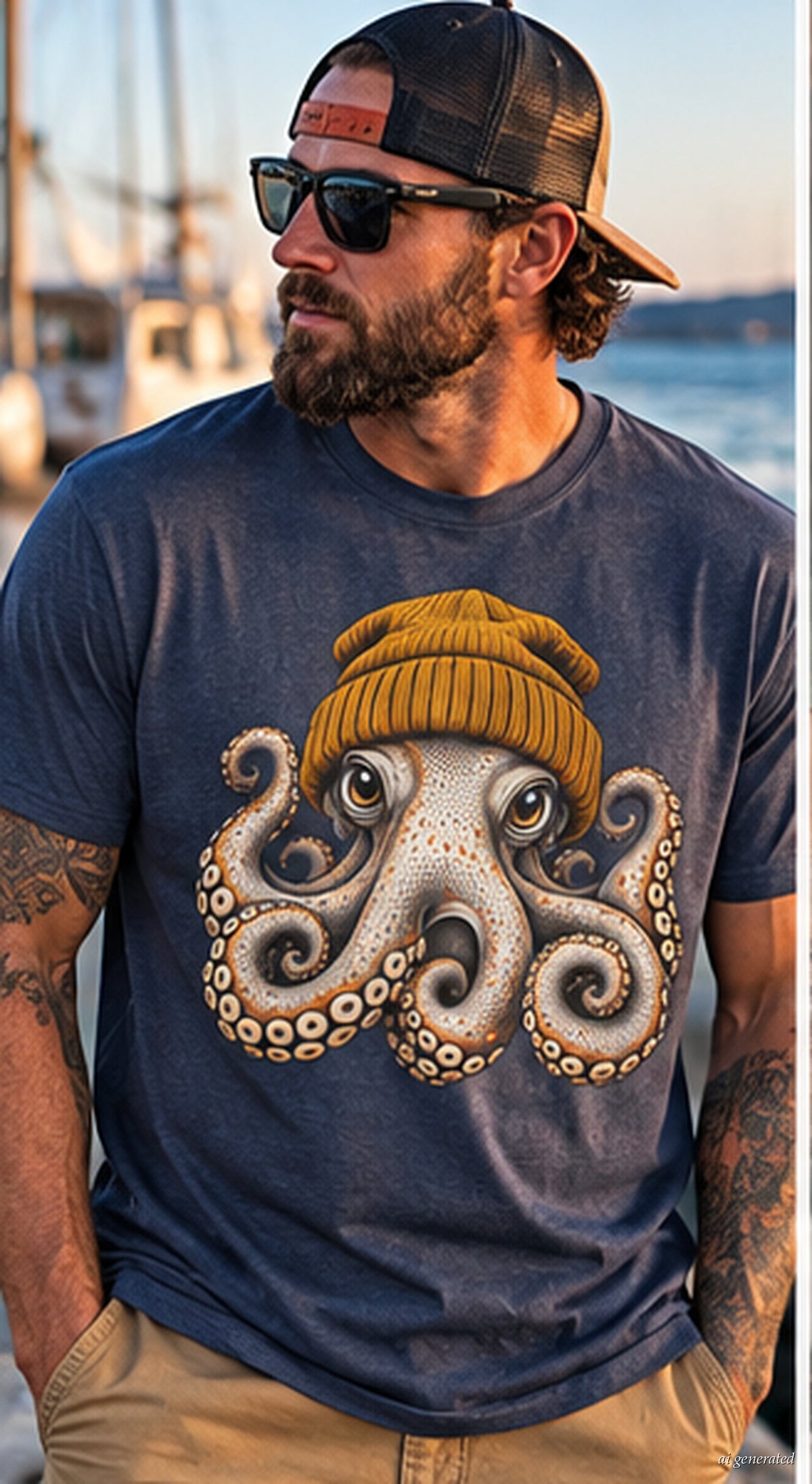 Octopus Beanie Graphic T-Shirt | Funny Coastal Ocean Tee