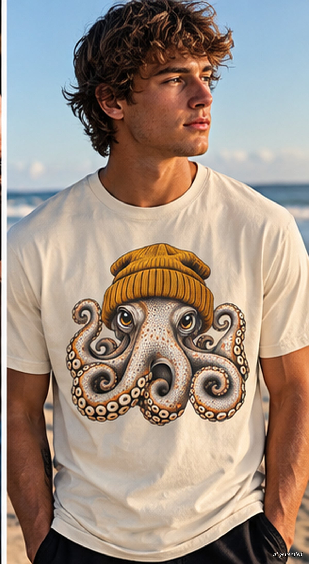 Octopus Beanie Graphic T-Shirt | Funny Coastal Ocean Tee