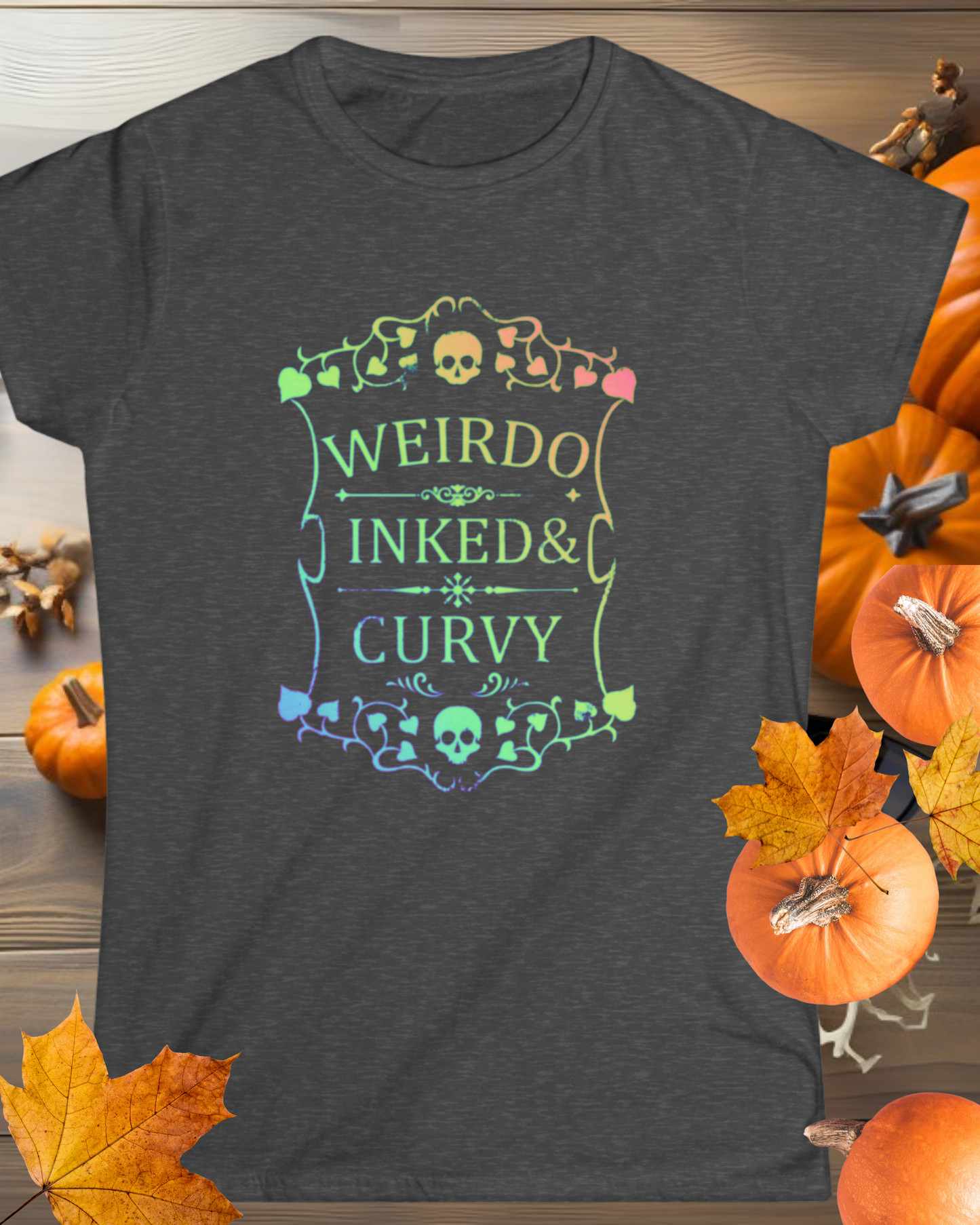 Weirdo Inked & Curvy Holographic Gothic Shirt | Alternative Aesthetic Skull Tee for Tattooed Babes