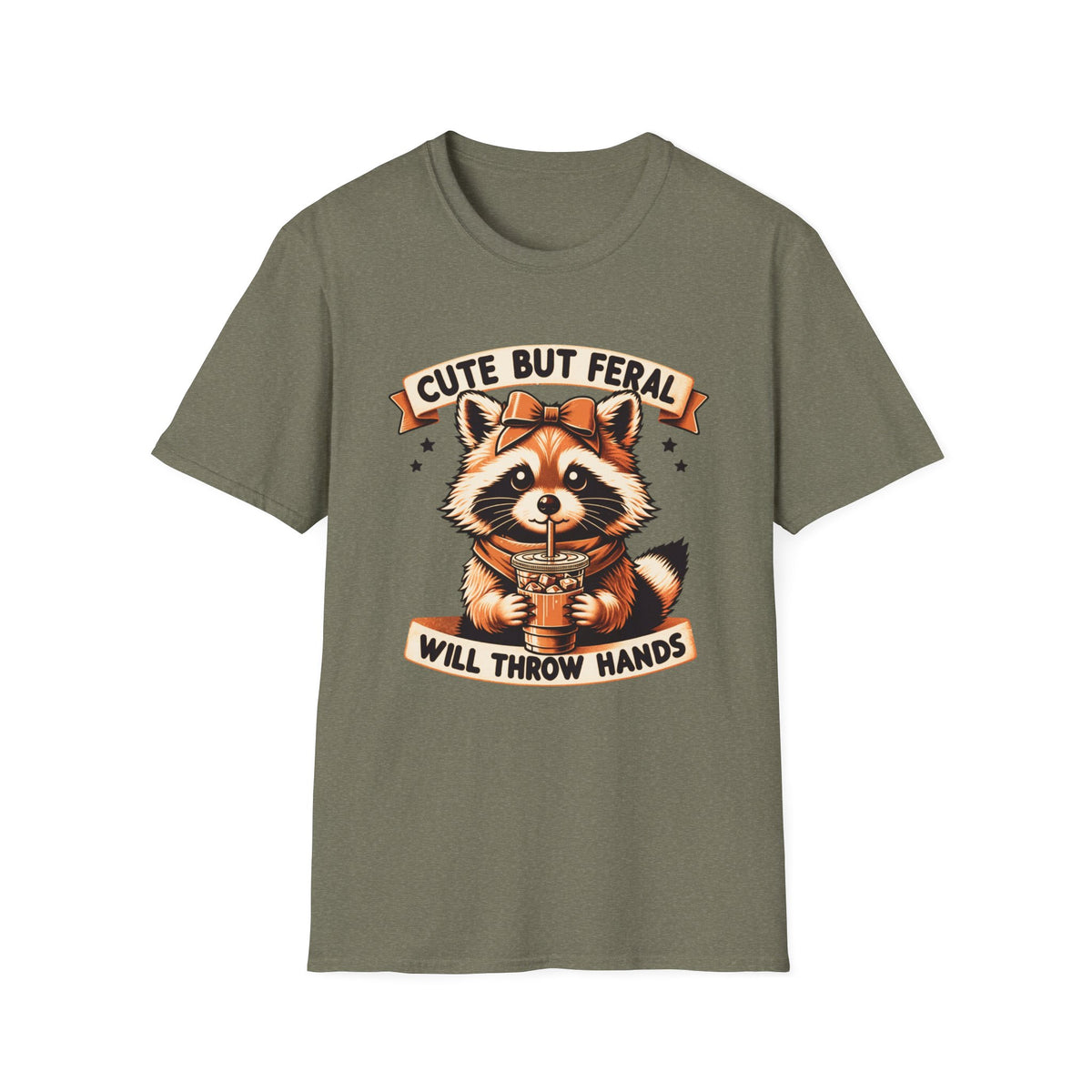 Cute But Feral Raccoon Shirt – Funny Sarcastic Coffee Tee – Sassy Animal Graphic Shirt